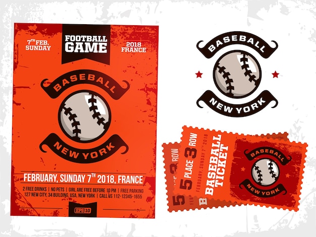 modern professional sports design poster and ticket and emblem for baseball tournament