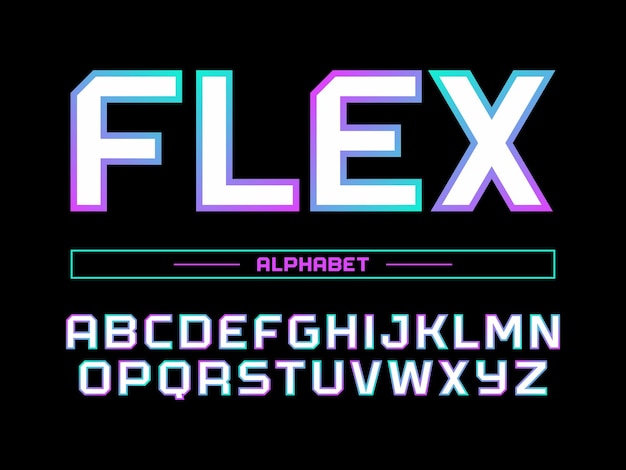 Modern professional vector alphabet with latin letters Flex typeface in gradient