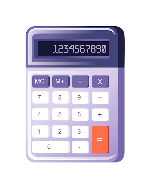 Modern purple small calculator with basic function flat vector illustration isolated on white background.