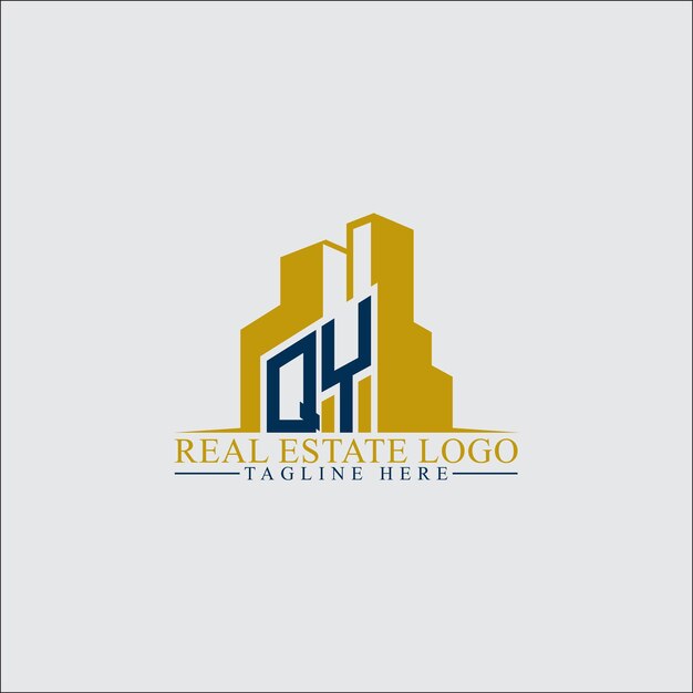 Modern QY Real Estate Logo Design with Building Silhouettes