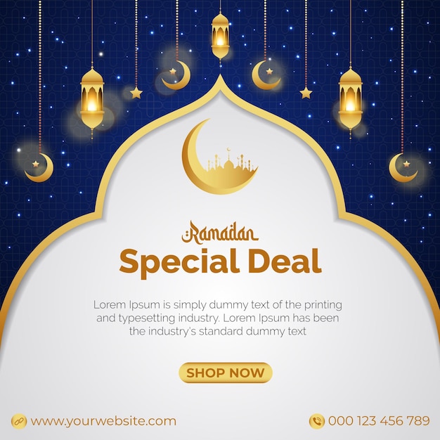 Modern Ramadan kareem islamic ornament lantern background sale social media post Premium Vector