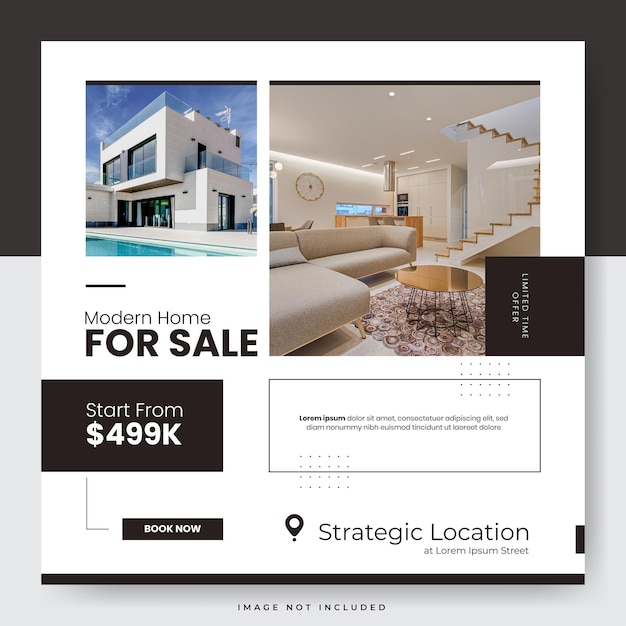 Modern real estate for sale social media post template promotion