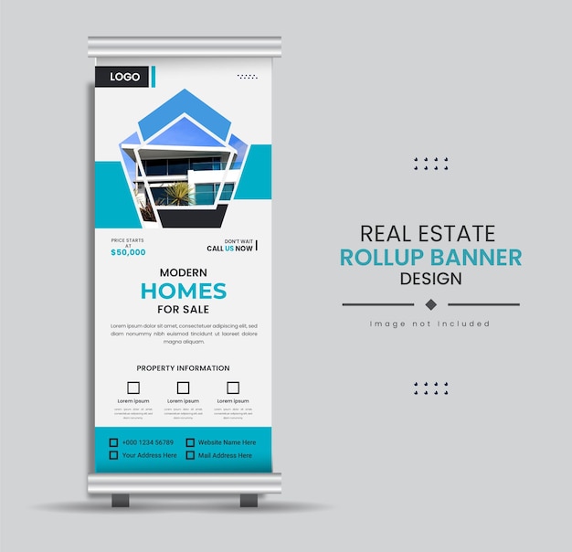 Modern Realestate home for sale or rent rollup display standee with creative shapes