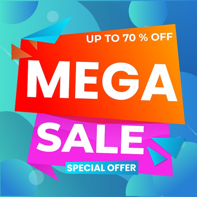 Vector modern realistic 3d mega sale banner with flat discount abstract vector illustration background temp