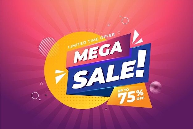 Modern Realistic 3d Mega sale banner with flat discount abstract vector illustration background