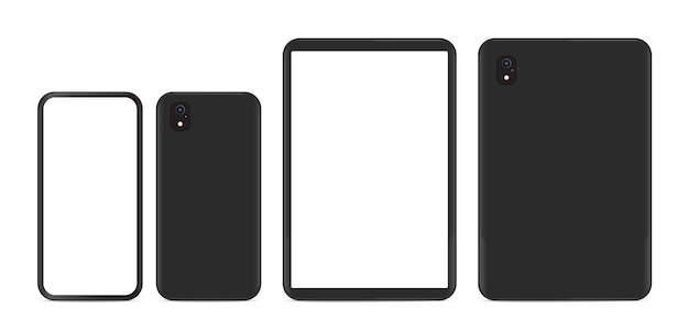 Modern Realistic Black Mobile Phone and Tablet With Front and Back Side View