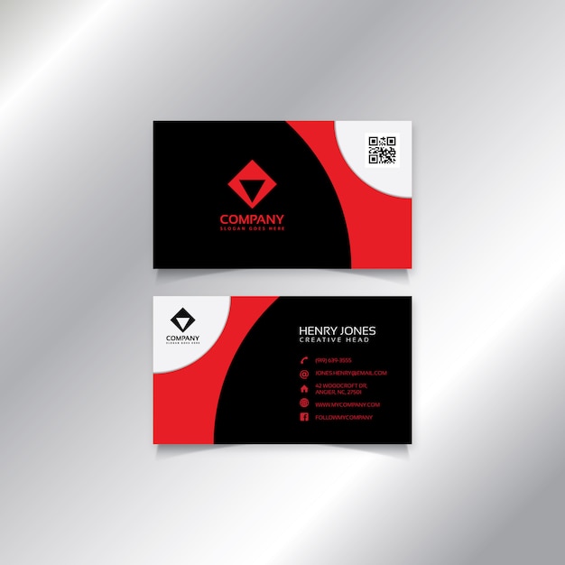 Modern red black and white business card