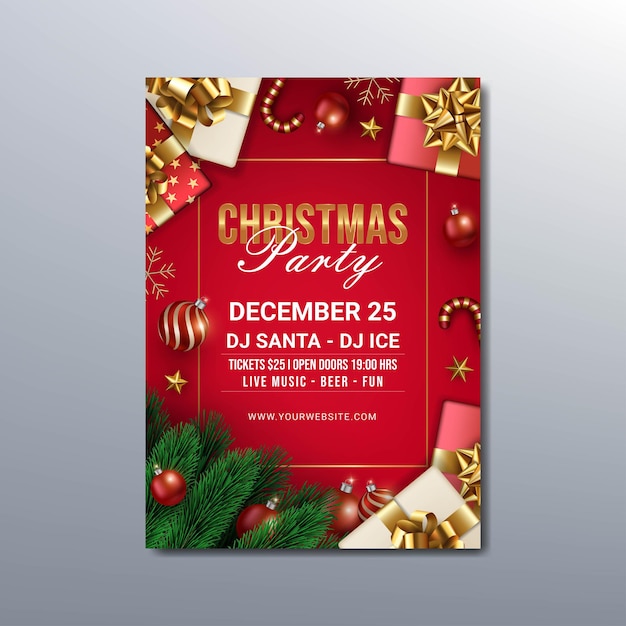 Modern red christmas party flyer or poster design