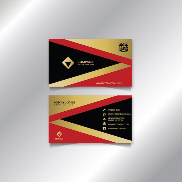 Modern red gold and black business card