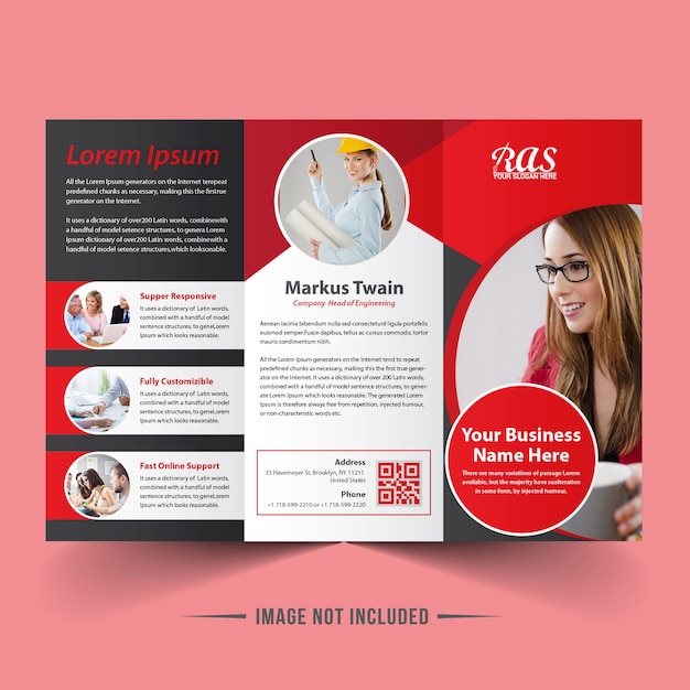 Modern Res &Black trifold brochure template