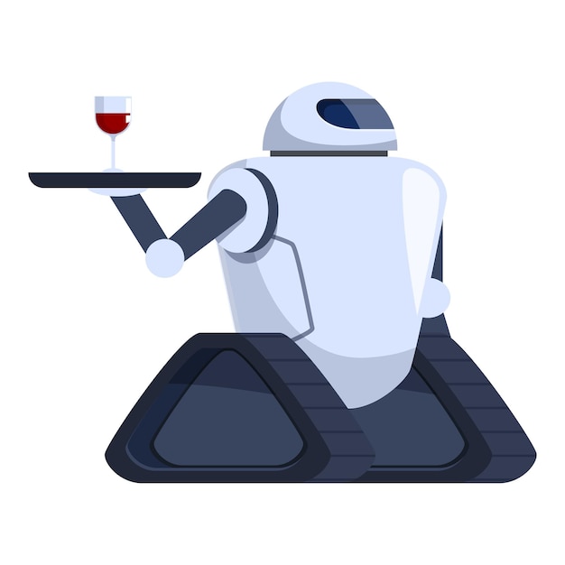 Vector modern robot waiter serving glass of wine on tray