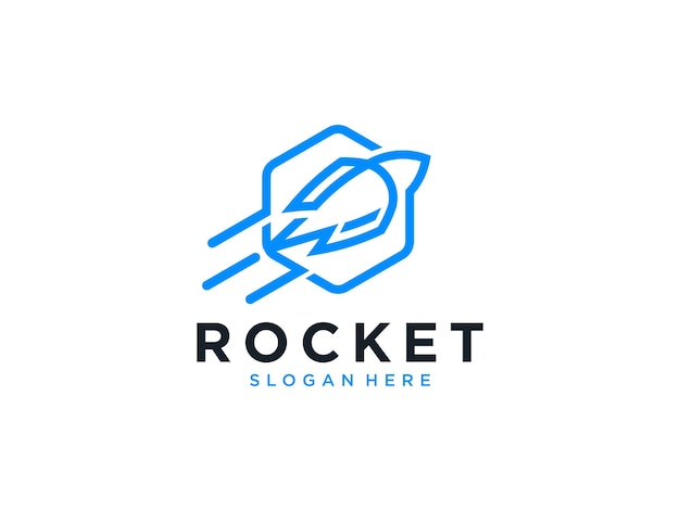 Modern rocket hexagon line art logo design