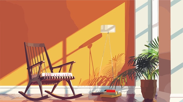 Vector modern rocking chair near colorful wall in room vector style