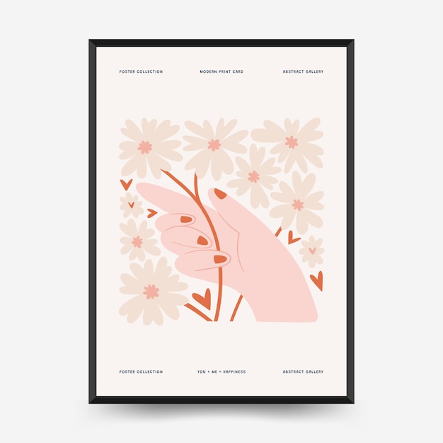 Modern Romantic Valentines day vertical flyer or poster template Love hand drawn trendy