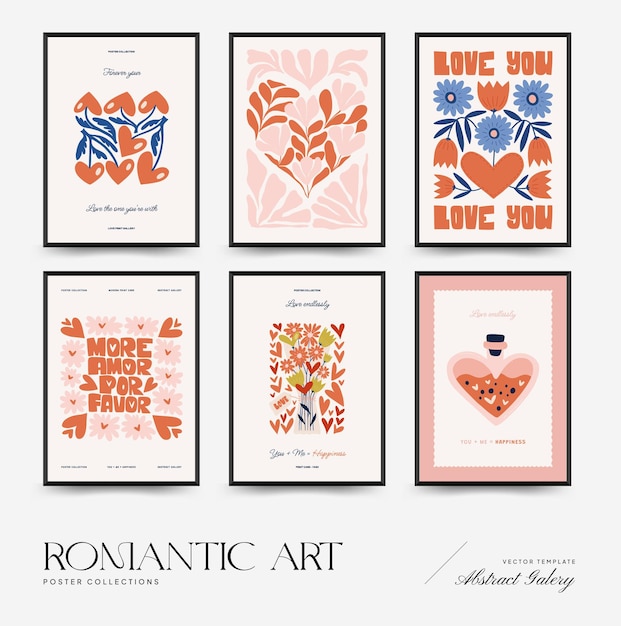 Modern Romantic Valentines day vertical flyer or poster template Love hand drawn trendy