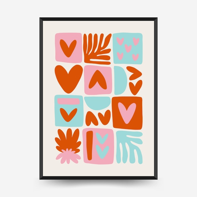 Modern Romantic vertical flyer or poster template. Love wall art hand drawn trendy illustration.