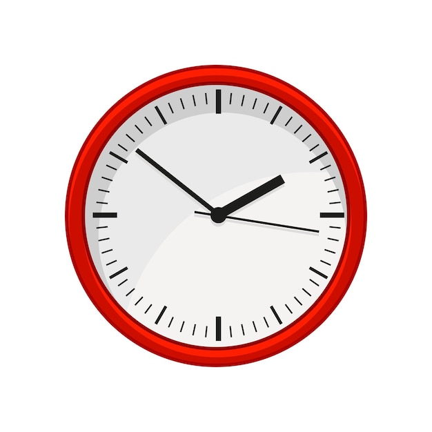 Modern round office wall clock in red color Time management Flat vector element for web site mobile app or flyer of store