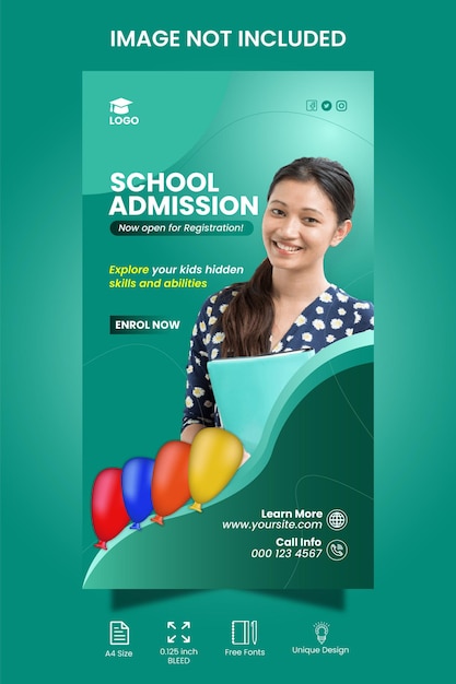 Modern school admission social media story template design