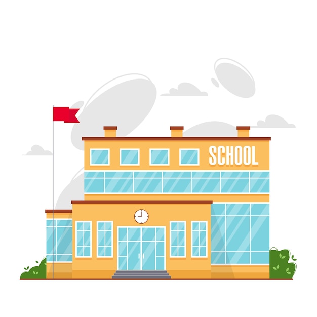 Modern school building front side or facade design concept Vector illustration in flat style