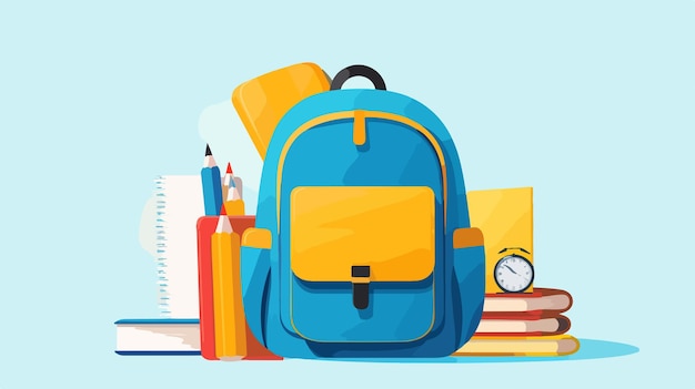 Modern School Supplies on White Background with Backpack