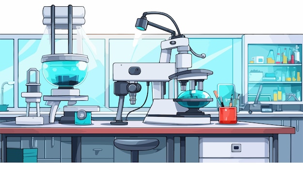 Vector modern scientific laboratory with microscope and equipment