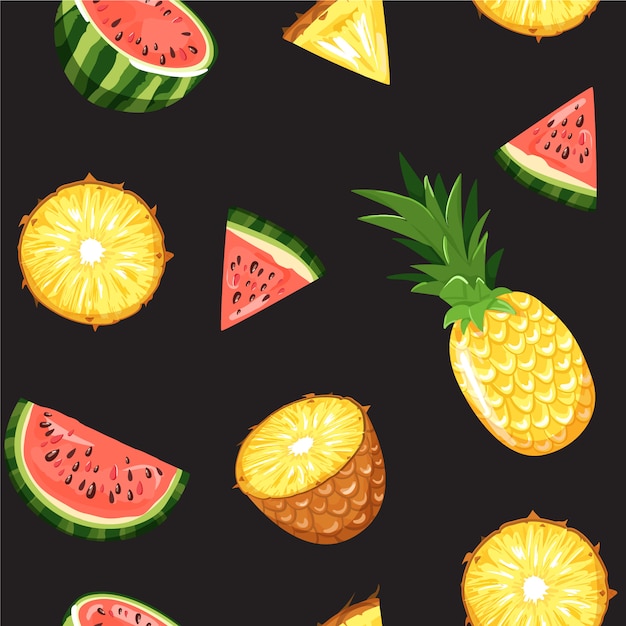 Modern seamless pattern with tropical fruit.