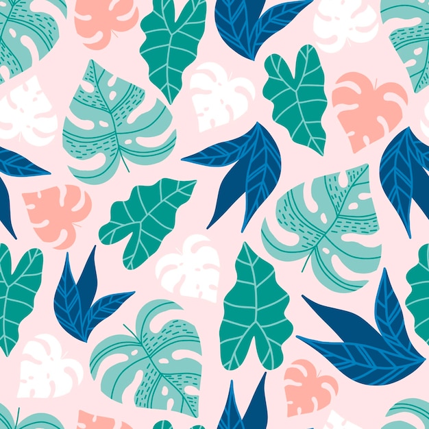 Modern seamless pattern with tropical leaves