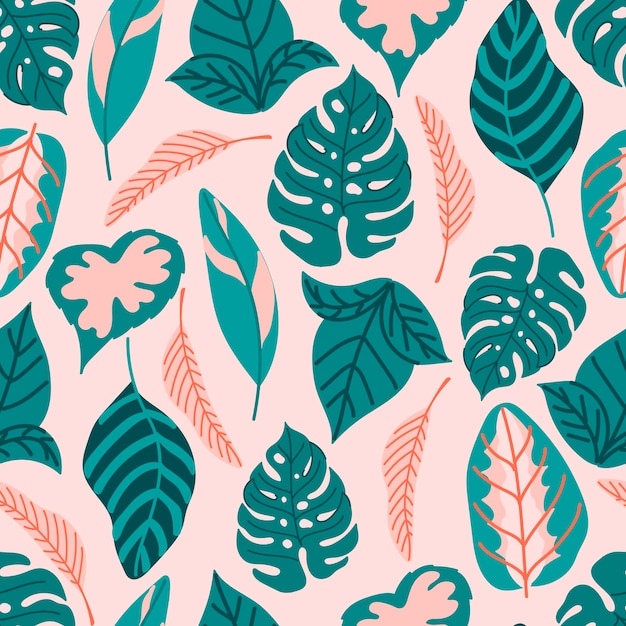 Modern seamless pattern with tropical leaves