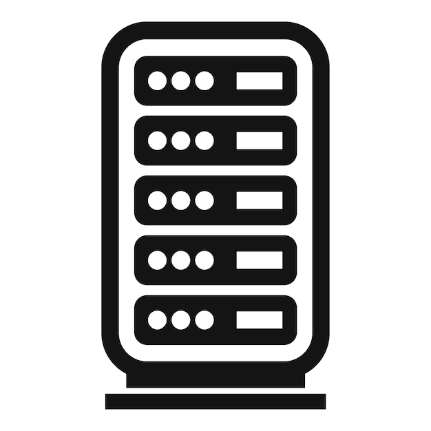 Vector modern server rack icon for data storage and network infrastructure in black and white