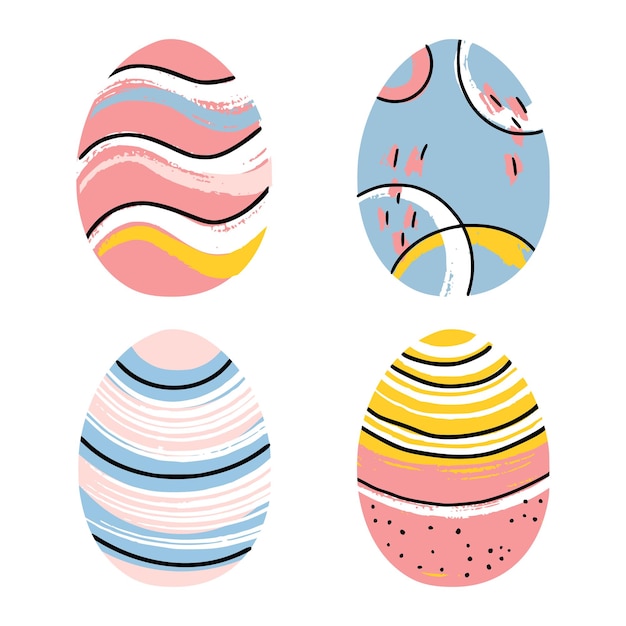 Modern set of 4 painted easter eggs with different ornaments