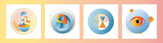 Modern set of abstract gradient compositions for logos designs highlights in orange and blue colors Vector trending abstraction of shapes and geometry minimalism