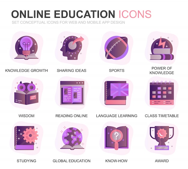 Modern Set Education and Knowledge Gradient Flat Icons