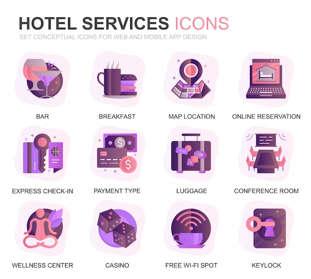 Modern Set Hotel Service Gradient Flat Icons