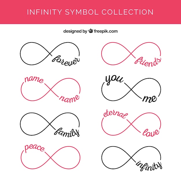 Vector modern set of infinity symbols with words