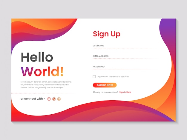 Modern sign up interface