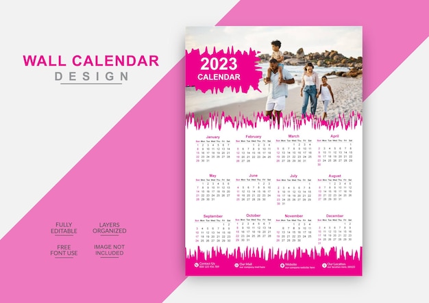 Modern signal wall calendar design template  2023