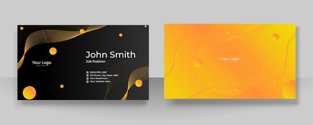 Modern simple black orange yellow technology business card design template. Modern business card - creative and clean business card template.