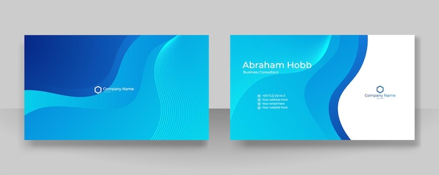 Modern simple blue wave business card design template with technology corporate style