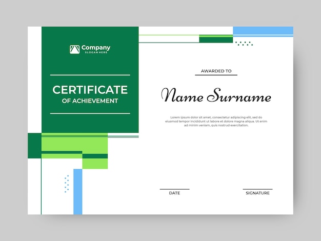 Modern and simple green color certificate design template vector