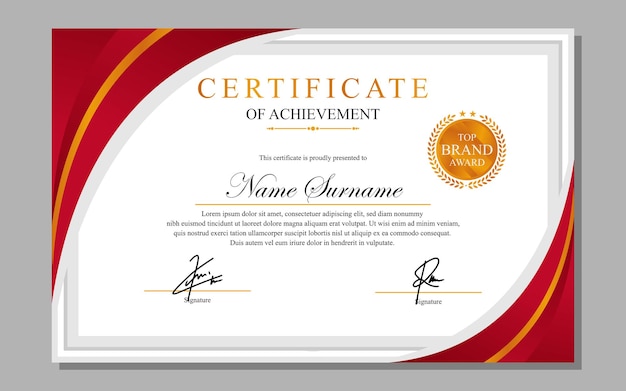 modern simple luxury lanscape certificate of achievement design red golden