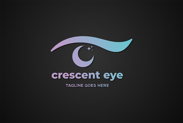 Modern Simple Minimalist Crescent Moon Star Eye Vision Logo Design Vector