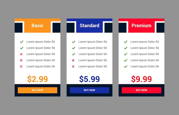 Modern and simple pricing table template for website