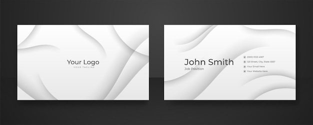 Modern simple white technology business card design template with abstract geometric waves. Modern Business Card - Creative and Clean Business Card Template. Vector illustration