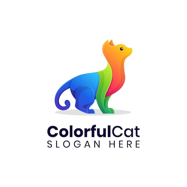 Modern sitting cat colorful logo template