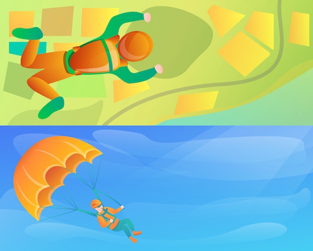 Modern skydivers illustration set on cartoon style