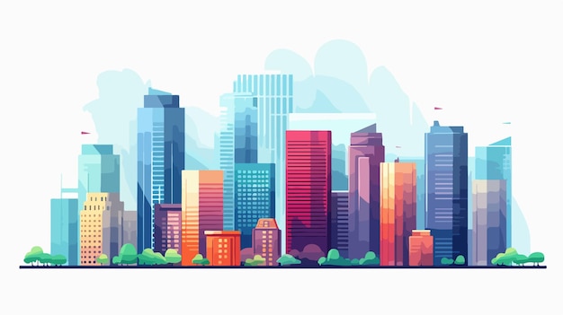 Modern Skyscrapers Flat Vector Urban Landscape