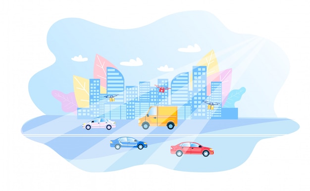 Modern Smart City Daily Routing Flat Illustration