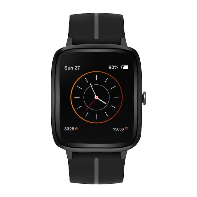 Modern smartwatch with fitness tracker app on screen tracking burned calories on isoiated background. Vector illustration