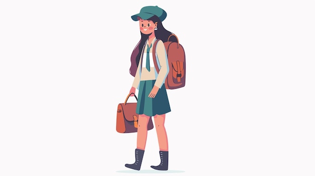 Vector modern smiling teenager portrait happy school girl photo