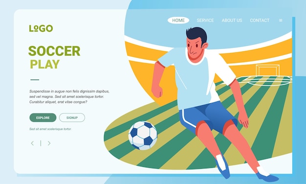 Modern Soccer banner illustration a soccer player dribbling the ball on the field